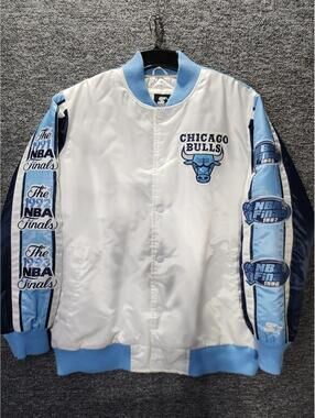Starter Chicago Bulls NBA Finals Jacket XXL White Light Blue Navy Blue